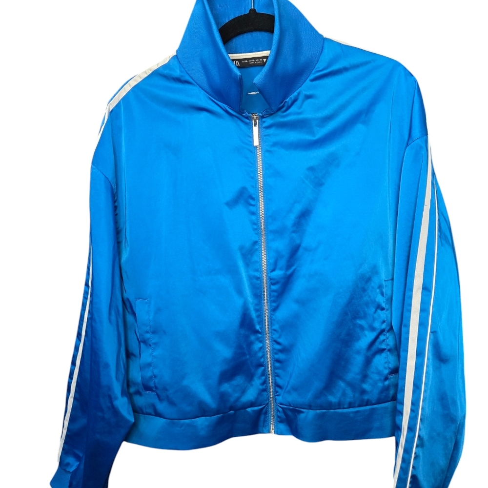 Zara satin jacket side stripe